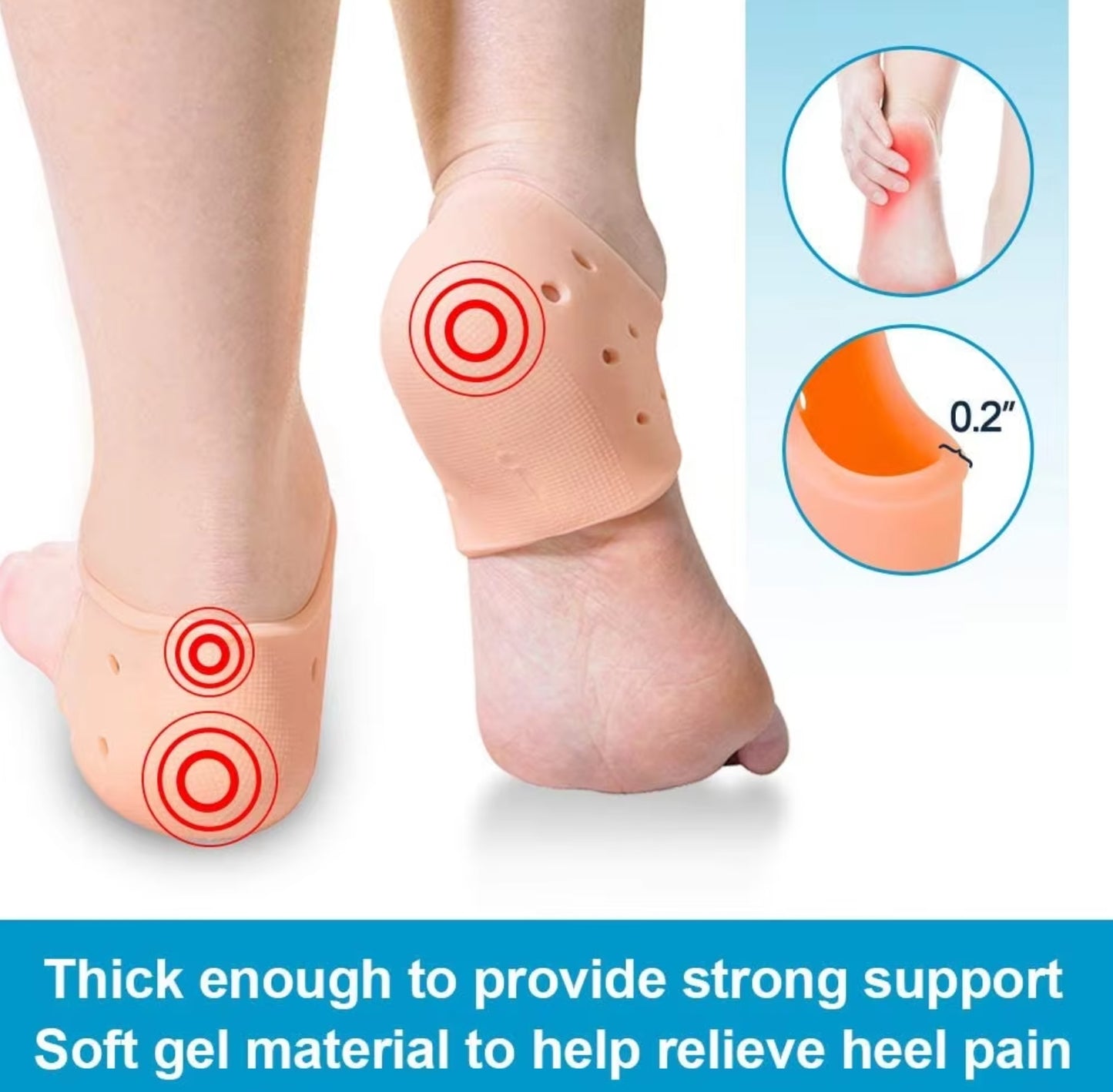 C21B Gel Silicone Heel Cups Pads Achilles Tendonitis, Shoe Inserts for Plantar Fasciitis, Bone Spur, Foot Pain Relief Support