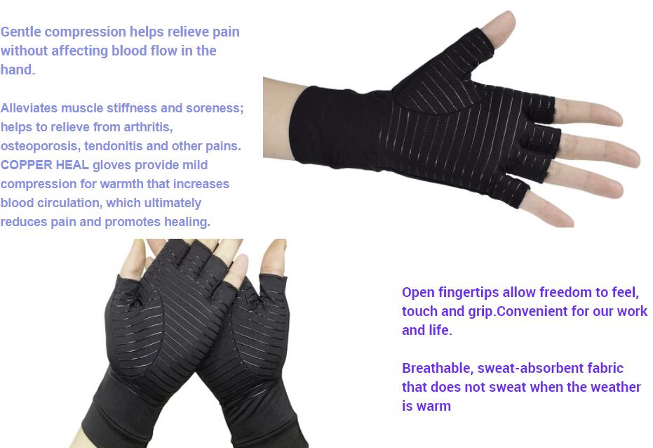 ZRWA25 Copper Fingerless Carpal Tunnel Arthritis Compression Glove