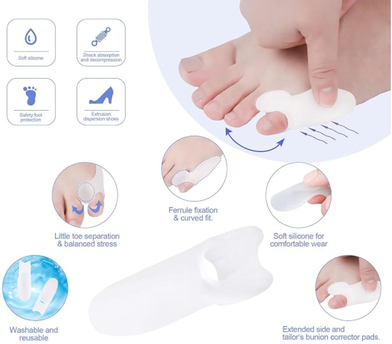 C08C Silicone Toe Straightener – Adjustable Toe Separator for Alignment & Bunion Relief