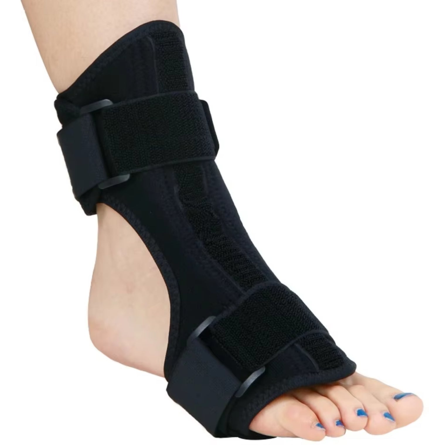 Person wearing the ankle support brace to effectively relieve Achilles tendonitis and heel pain.
