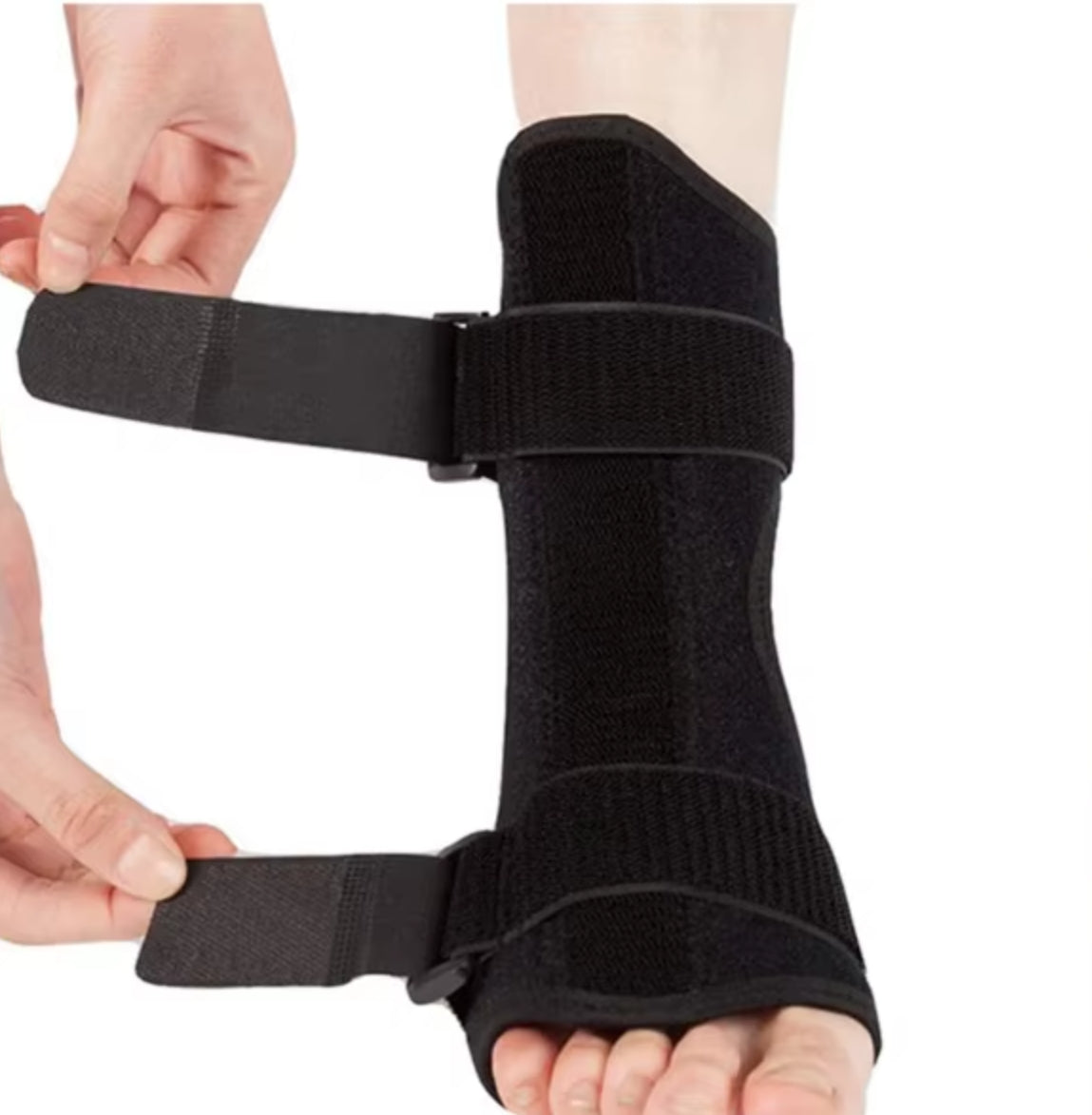 Side profile of the ankle stabilizer demonstrating proper anatomical alignment and heel support.