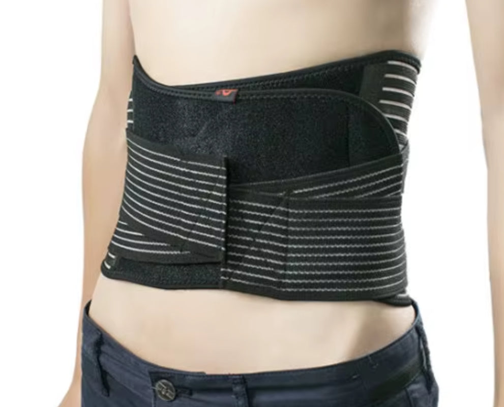 Breathable waist brace with adjustable straps for lumbar support and back pain relief