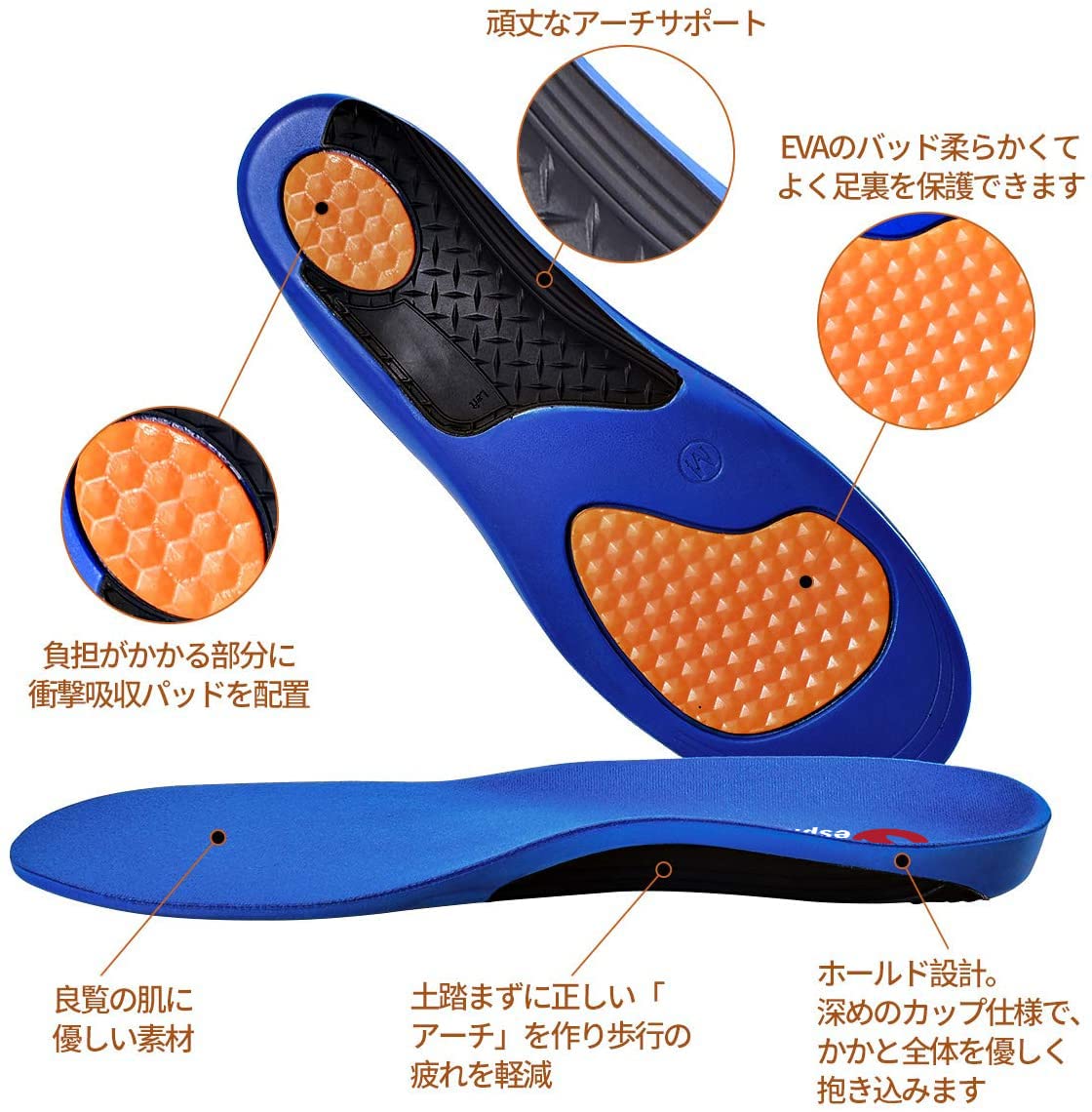 E12 shoe insoles with ergonomic arch support and deep heel cup design