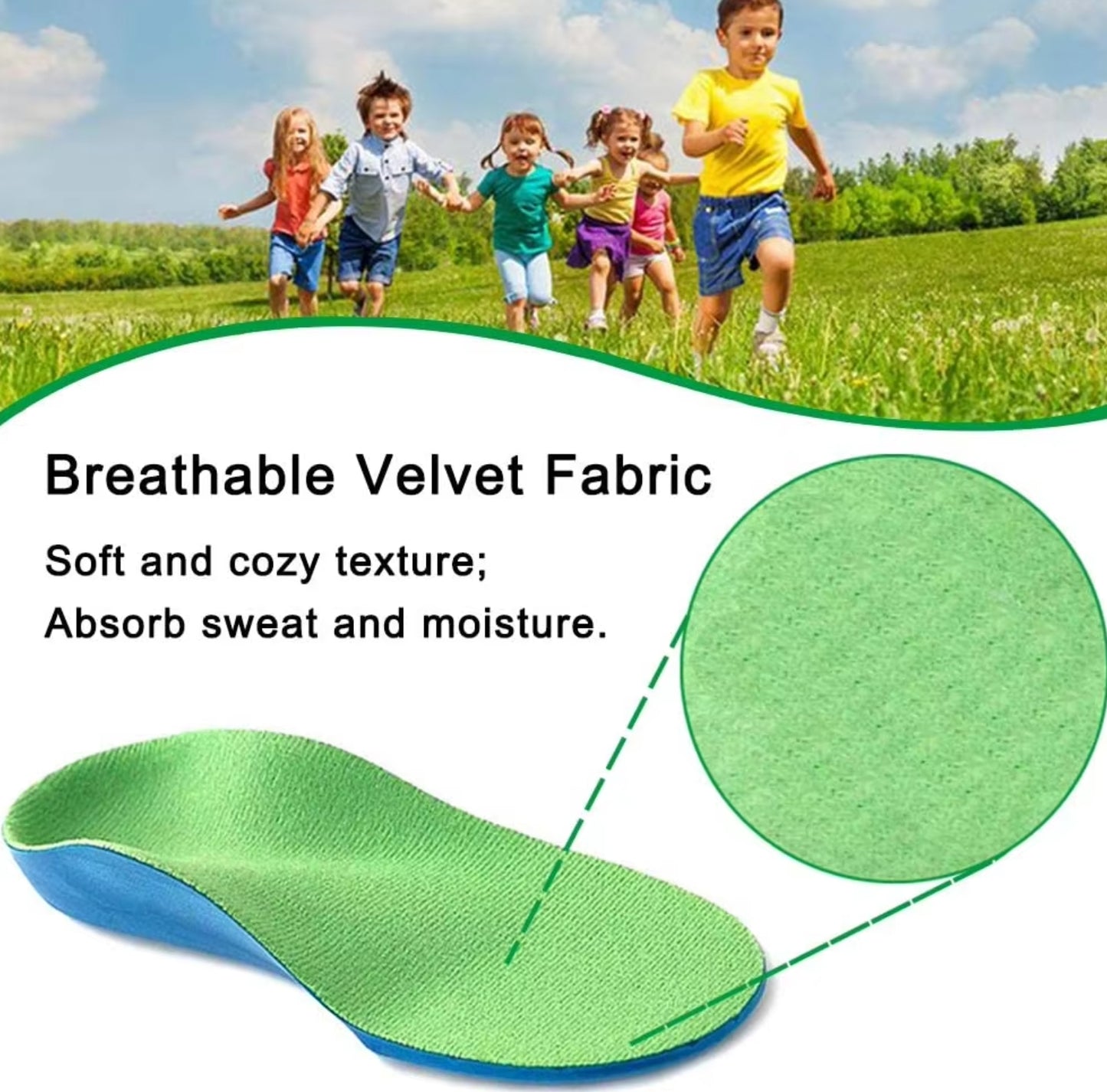 E30 Kids green color arch support orthotic for flat foot 