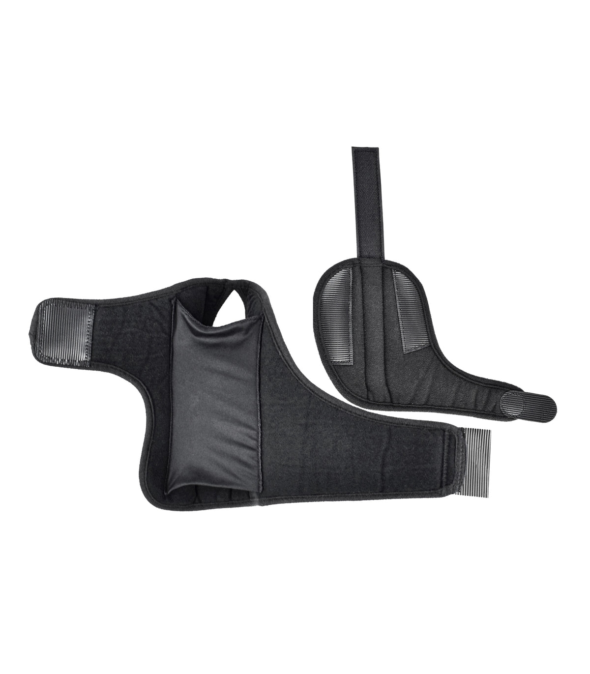 A pair of black shoulder and elbow support braces shown against a plain white background.