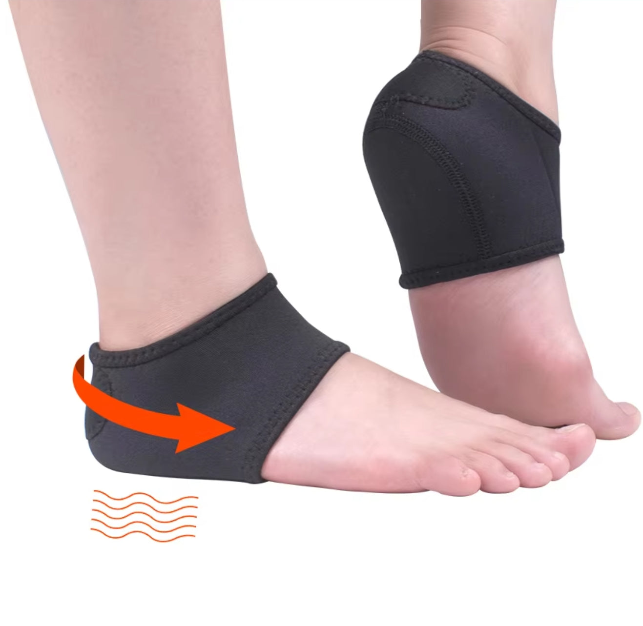 Shock-absorbing silicone cushioning area under the heel and Achilles tendon.