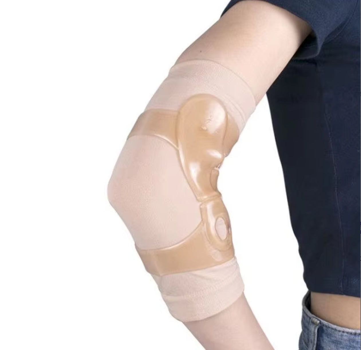 Silicone detail of universal fit elbow brace for badminton players