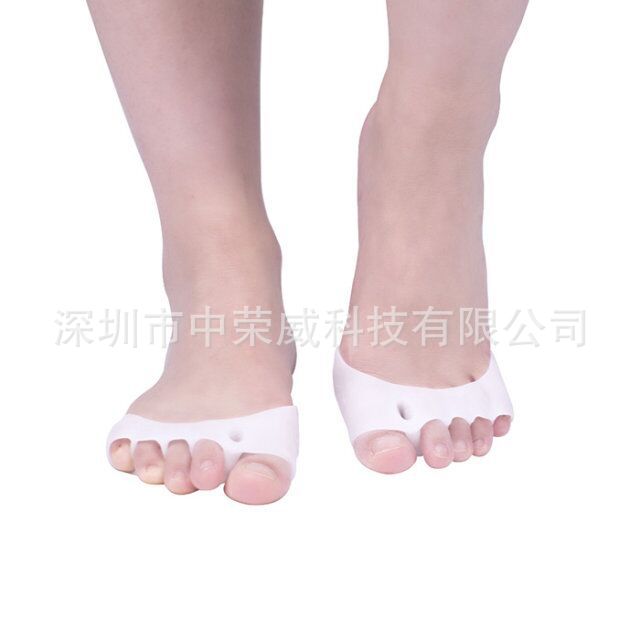 Silicone forefoot pad with toe separators for bunion relief white