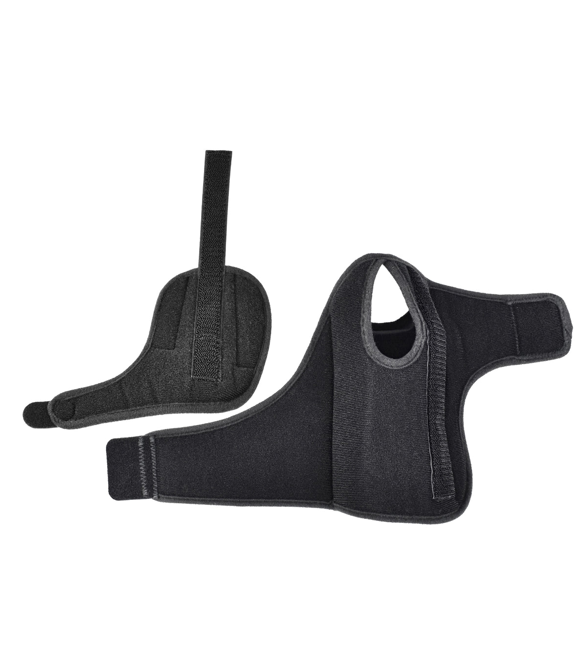 A pair of black padded strap-on protective guards or sleeves with hook-and-loop closures, shown on a plain white background.