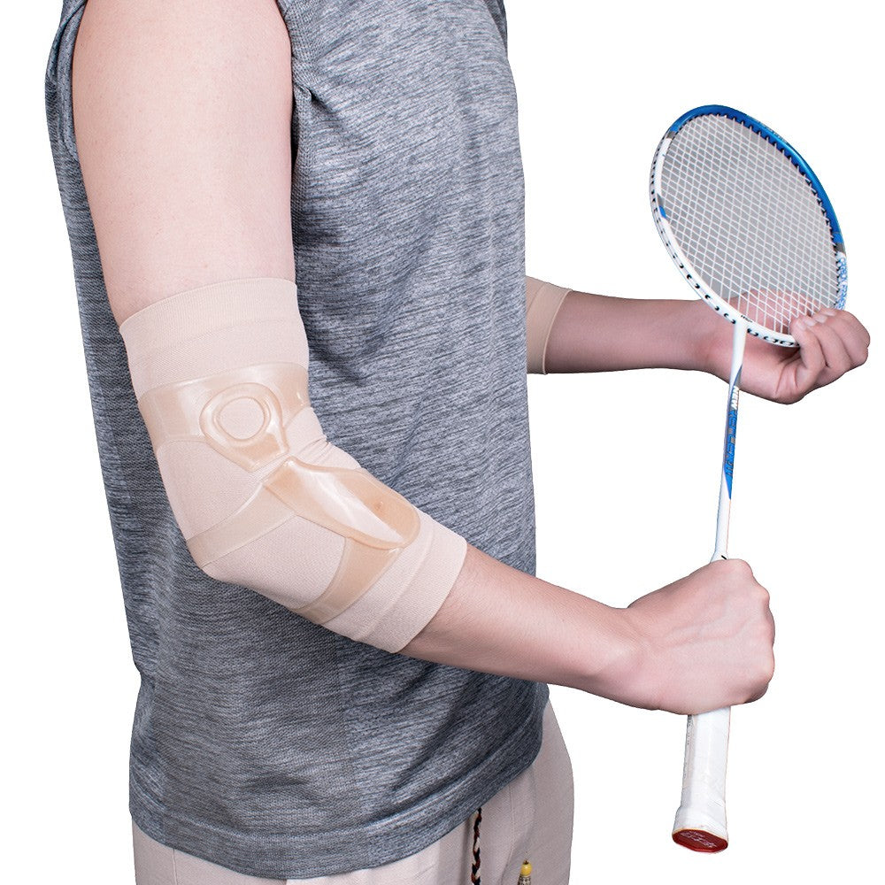 Front view of silicone + elastic sleeve elbow brace for badminton elbow pain relief