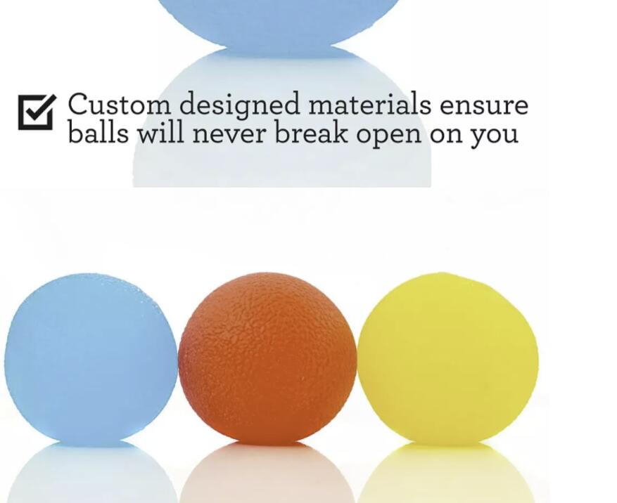 Set of three silicone egg grip strengtheners showing soft, medium, and firm hardness levels